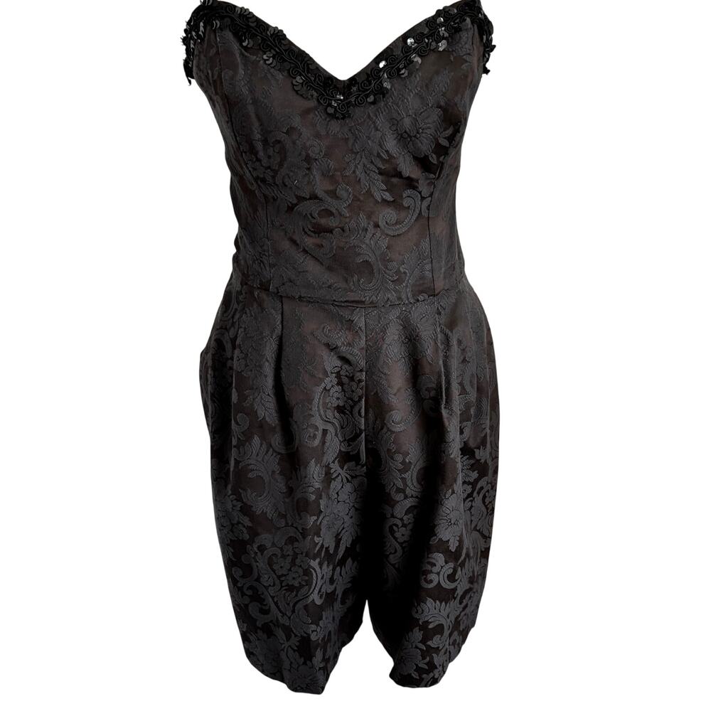 Vintage 70's NIKI by Karen Lucas Satin Jacquard Brocade Sequined Romper Goth 4